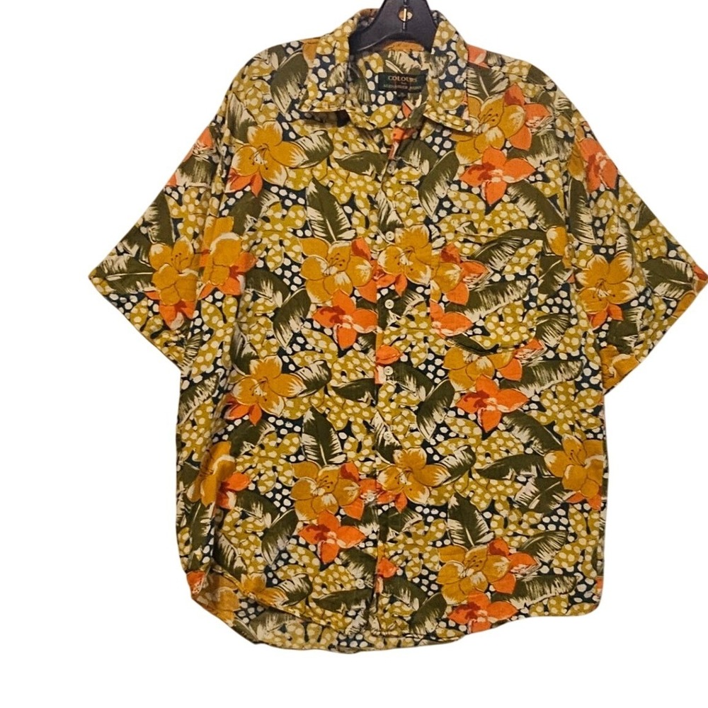 Colours by Alexander Julian Mens Floral Tropical Polka Dot Button Down Shirt L